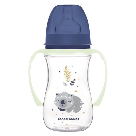 Biberon Anti-colica a Collo Largo con Manici Luminosi in PP EasyStart 240 ml Sleepy Koala Blu