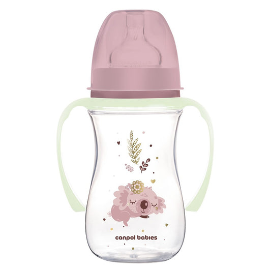 Biberon Anti-colica a Collo Largo con Manici Luminosi in PP EasyStart 240 ml Sleepy Koala Rosa
