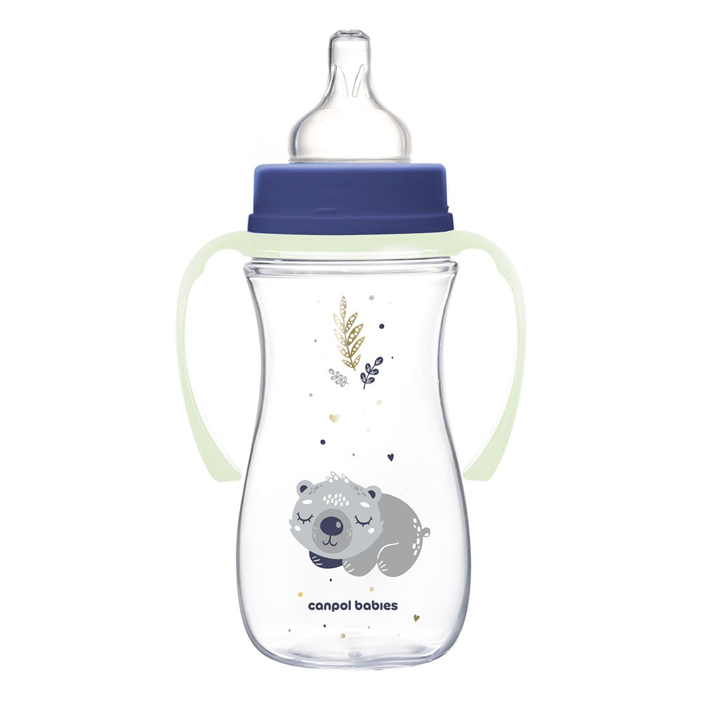 Biberon anti-colique Sleepy Koala EasyStart 300 ml à col large avec poignées en PP brillant, bleu