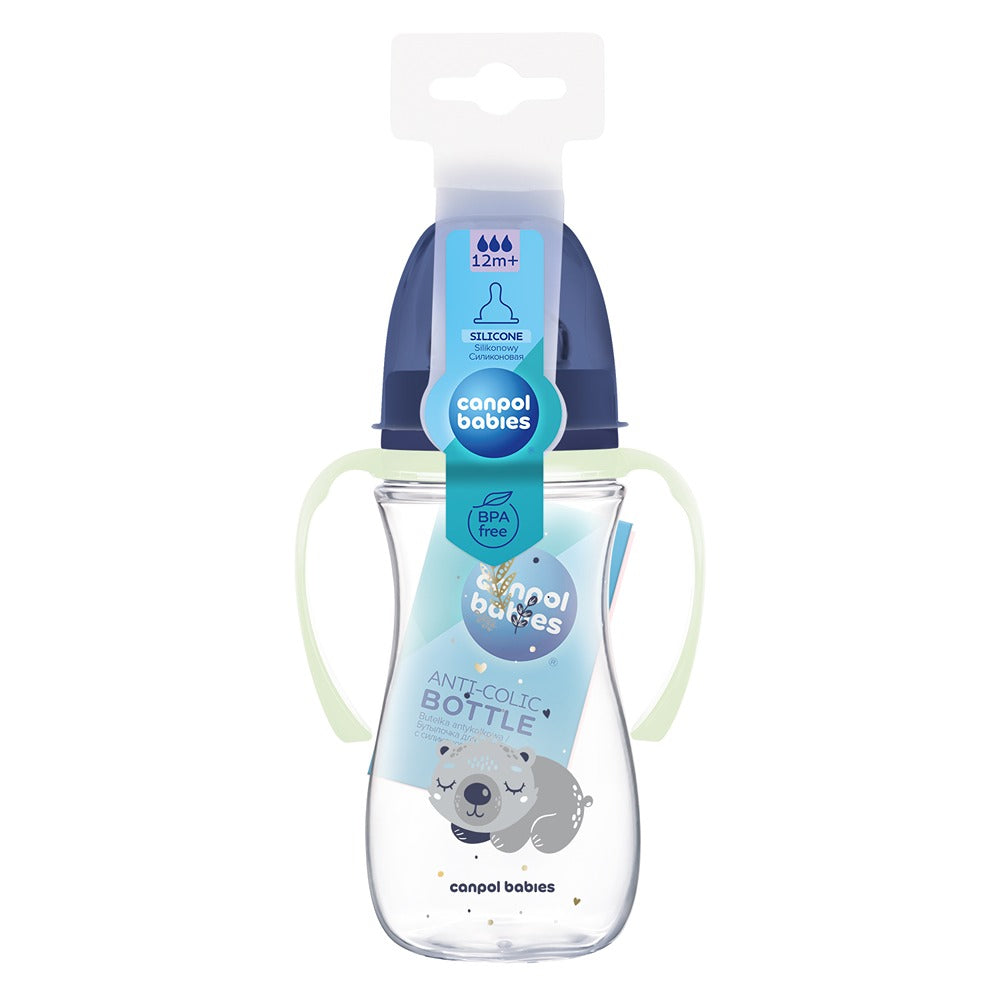 Biberon anti-colique Sleepy Koala EasyStart 300 ml à col large avec poignées en PP brillant, bleu