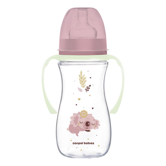 Biberon Anti-colica a Collo Largo con Manici Luminosi in PP EasyStart 300 ml Sleepy Koala Rosa