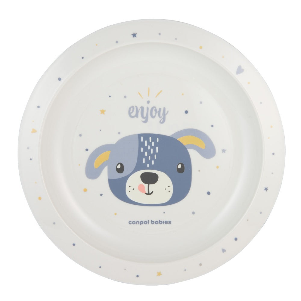 Plato de plástico azul con animales bonitos para niños