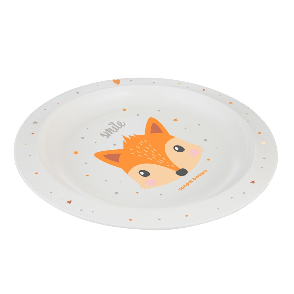Assiette en plastique orange avec des animaux mignons pour enfants