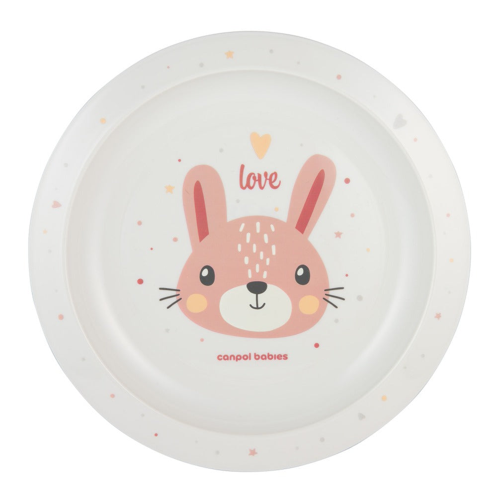 Plato de plástico rosa con animales bonitos para niños