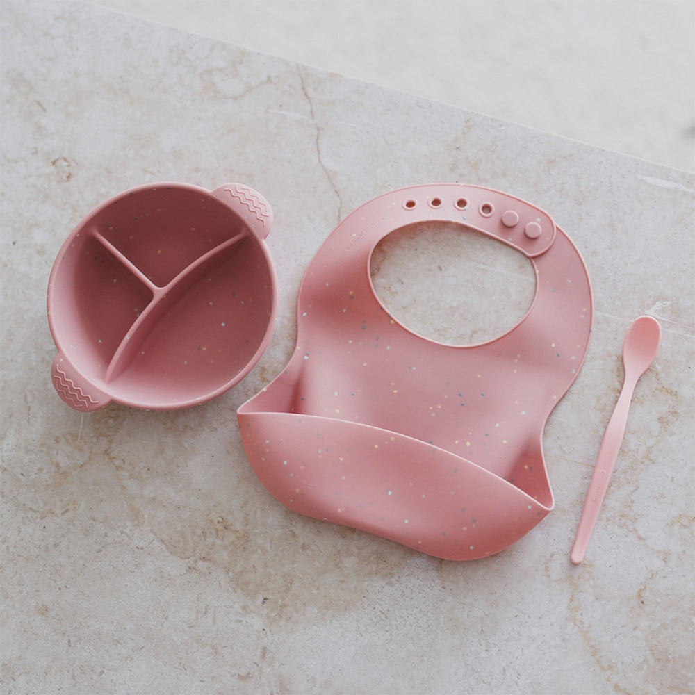 Cuenco de silicona de 3 compartimentos con ventosa de 360 ​​ml rosa