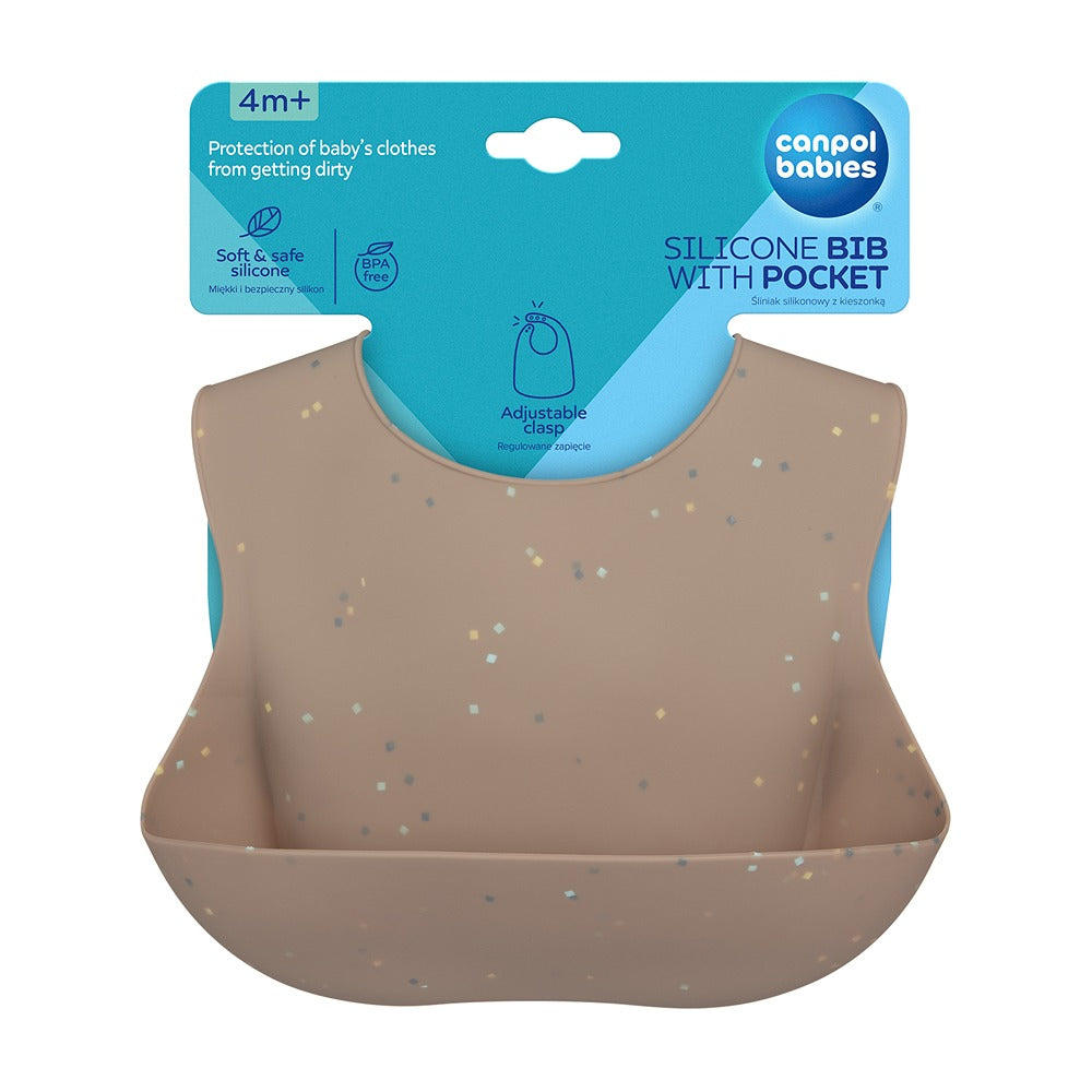 Bavaglino in Silicone con Tasca Dots Beige