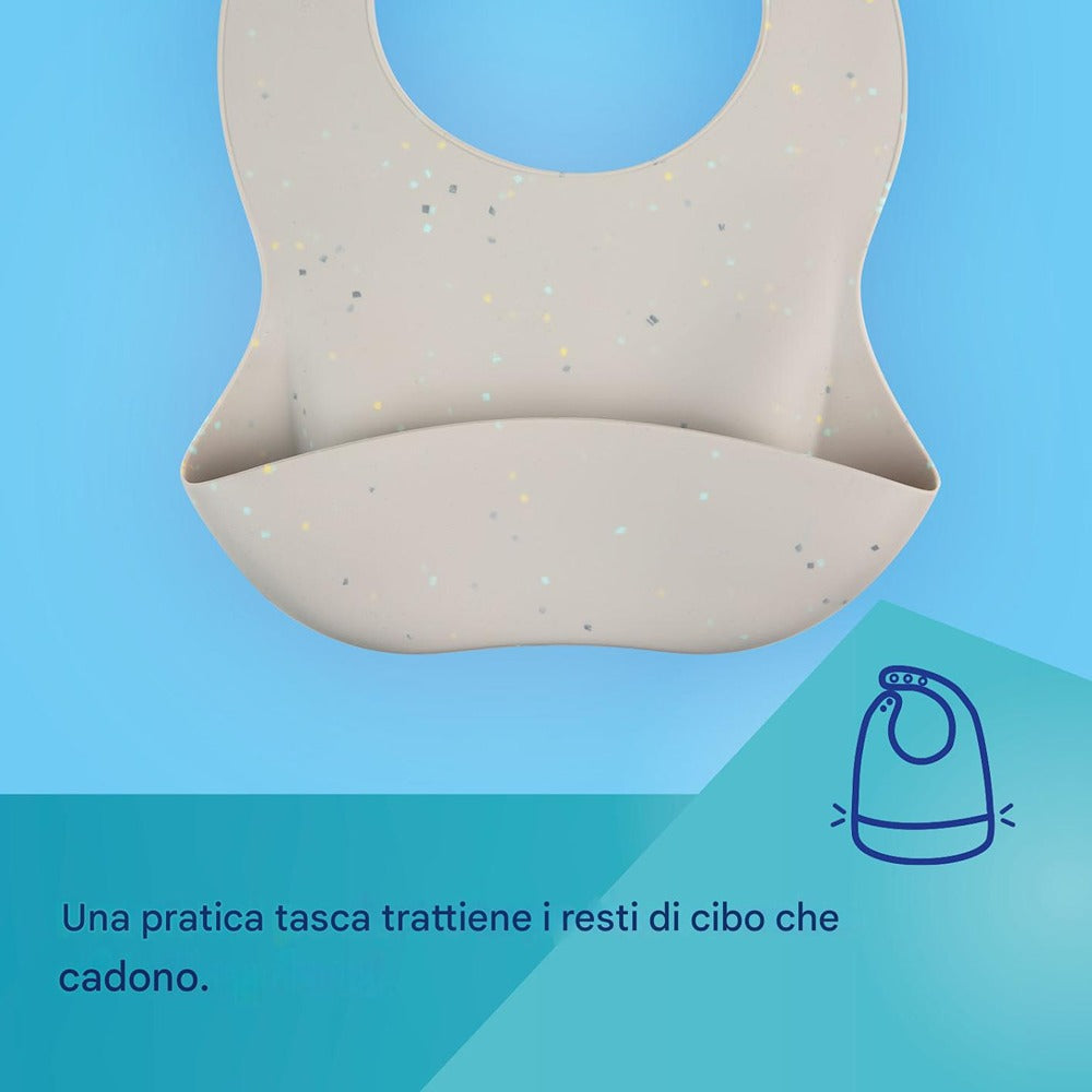 Bavaglino in Silicone con Tasca Dots Beige