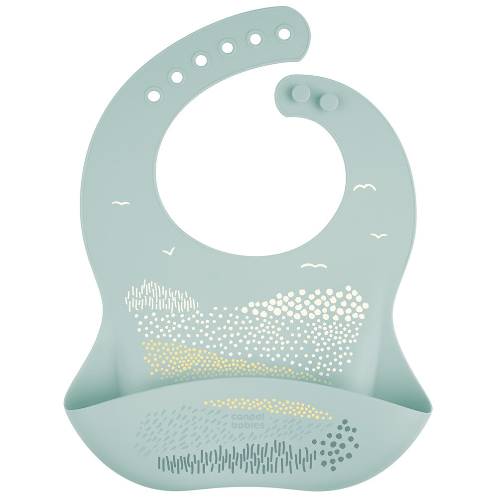 Bavoir en silicone vert montagne avec poche
