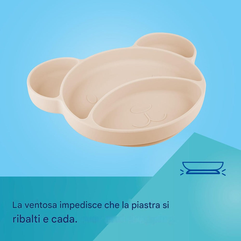 Assiette en silicone avec ventouse Green Bear