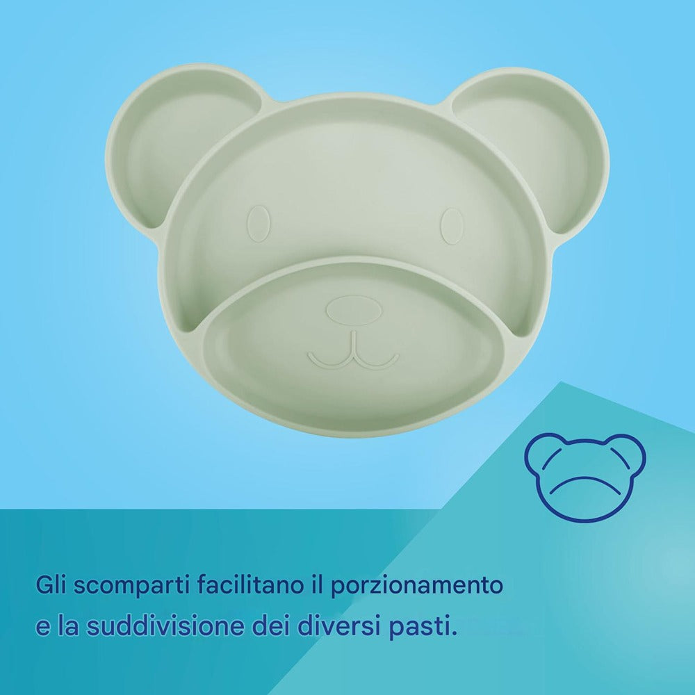 Assiette en silicone avec ventouse Green Bear