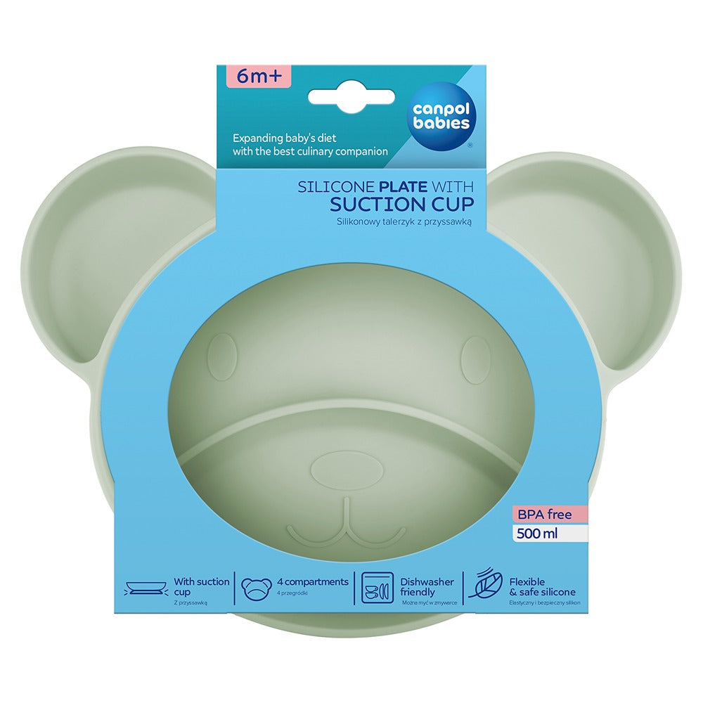 Assiette en silicone avec ventouse Green Bear