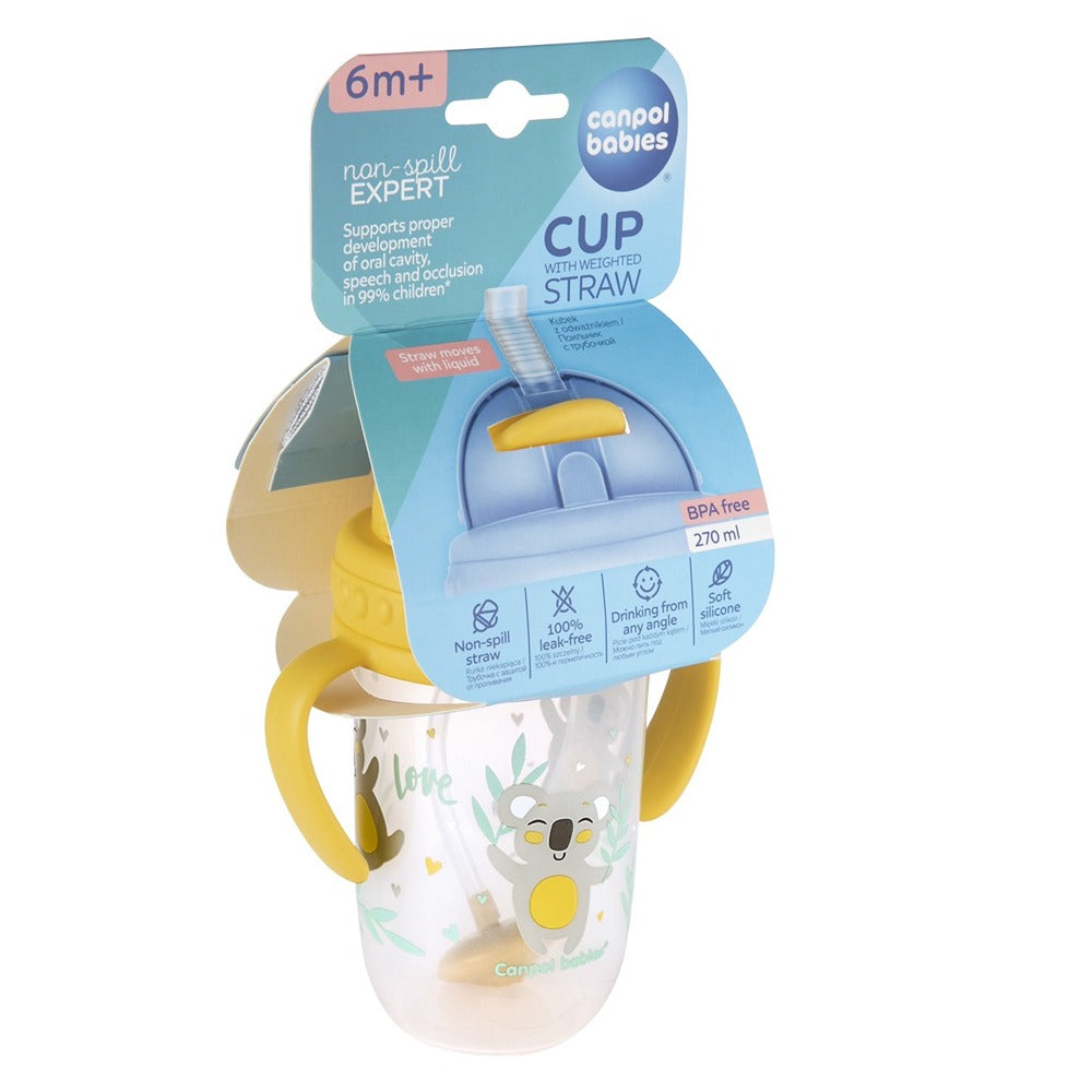 Tazza Antigoccia con Cannuccia Appesantita 270 ml Exotic Animals Gialla