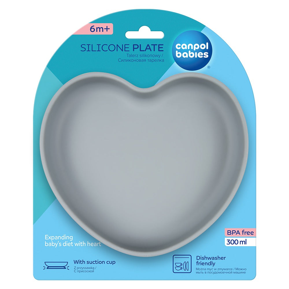 Assiette en silicone avec ventouse en forme de cœur bleu