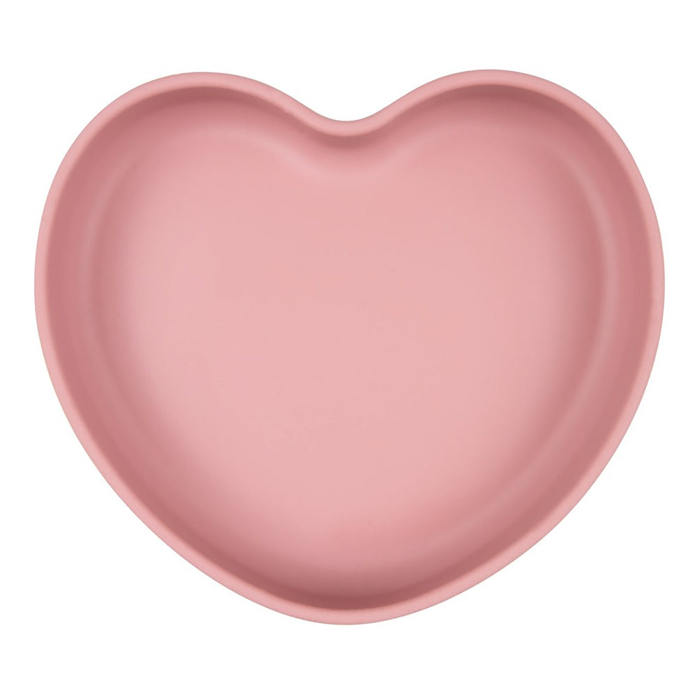 Assiette en silicone avec ventouse en forme de cœur rose