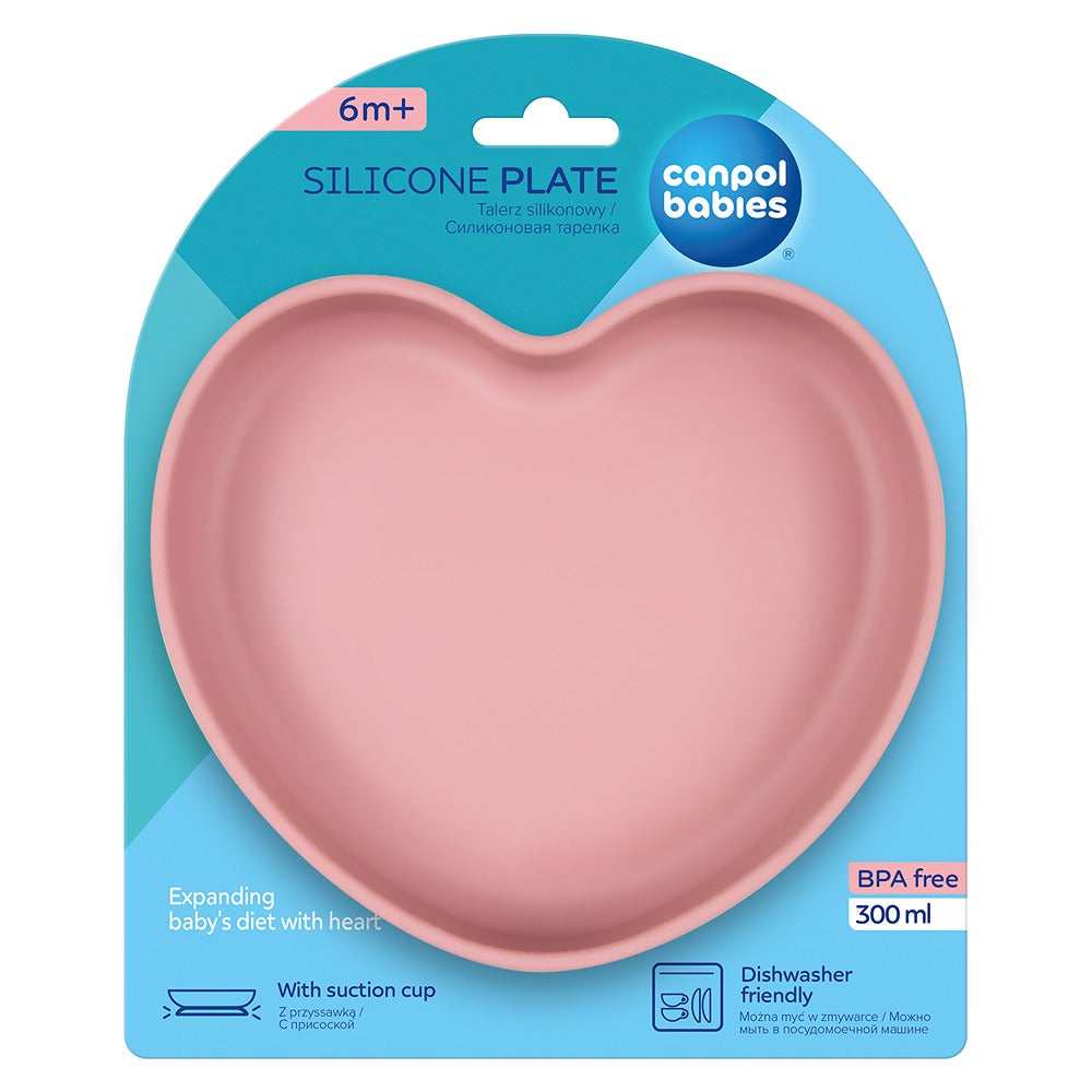 Assiette en silicone avec ventouse en forme de cœur rose